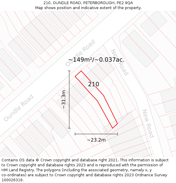 210, OUNDLE ROAD, PETERBOROUGH, PE2 9QA: Plot and title map
