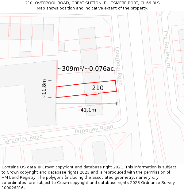 210, OVERPOOL ROAD, GREAT SUTTON, ELLESMERE PORT, CH66 3LS: Plot and title map