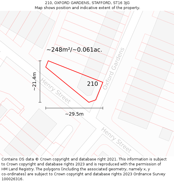 210, OXFORD GARDENS, STAFFORD, ST16 3JG: Plot and title map