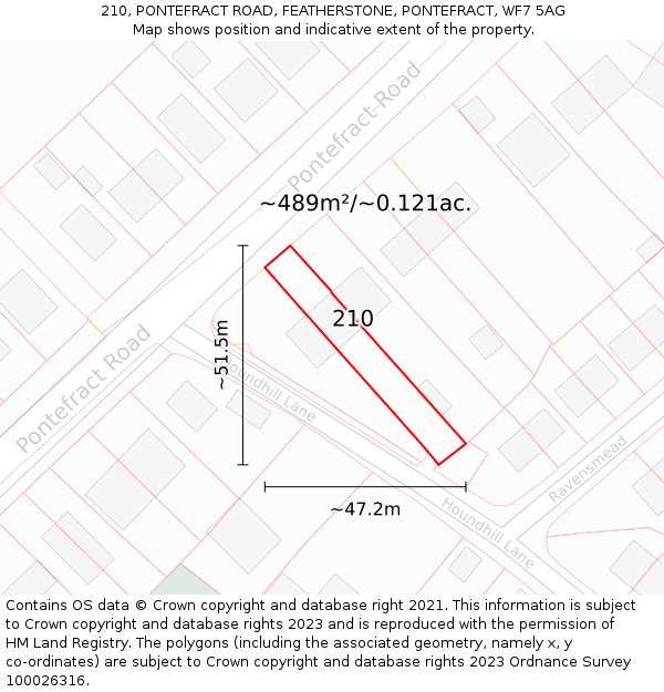 210, PONTEFRACT ROAD, FEATHERSTONE, PONTEFRACT, WF7 5AG: Plot and title map