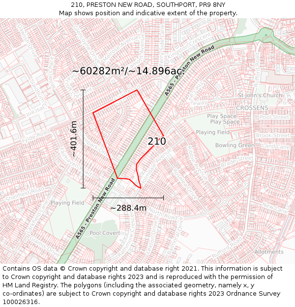 210, PRESTON NEW ROAD, SOUTHPORT, PR9 8NY: Plot and title map