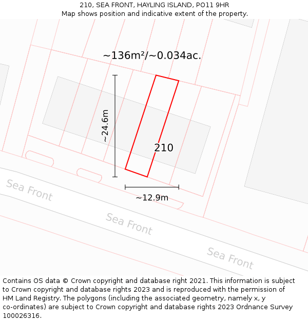 210, SEA FRONT, HAYLING ISLAND, PO11 9HR: Plot and title map