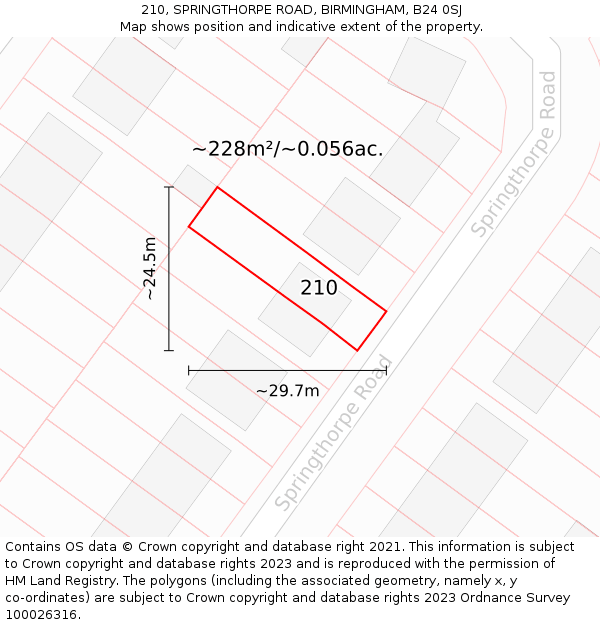 210, SPRINGTHORPE ROAD, BIRMINGHAM, B24 0SJ: Plot and title map