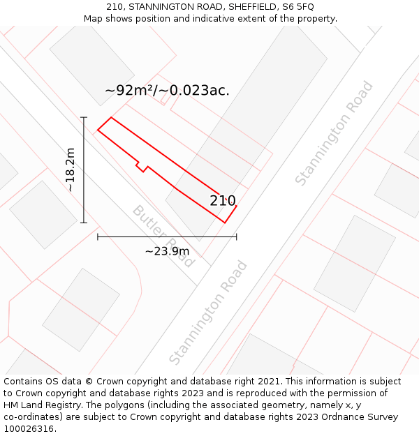 210, STANNINGTON ROAD, SHEFFIELD, S6 5FQ: Plot and title map
