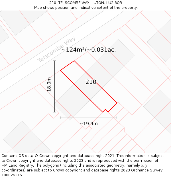 210, TELSCOMBE WAY, LUTON, LU2 8QR: Plot and title map