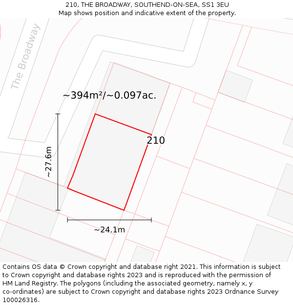 210, THE BROADWAY, SOUTHEND-ON-SEA, SS1 3EU: Plot and title map