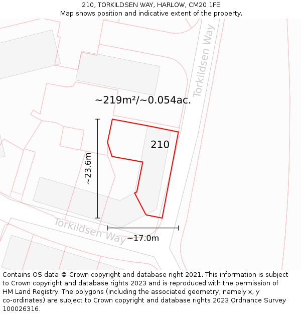 210, TORKILDSEN WAY, HARLOW, CM20 1FE: Plot and title map