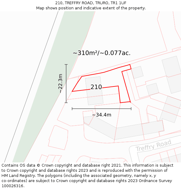 210, TREFFRY ROAD, TRURO, TR1 1UF: Plot and title map