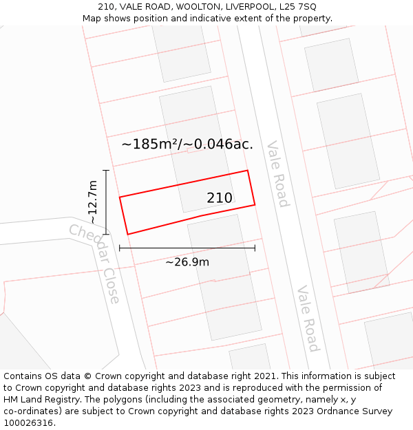 210, VALE ROAD, WOOLTON, LIVERPOOL, L25 7SQ: Plot and title map