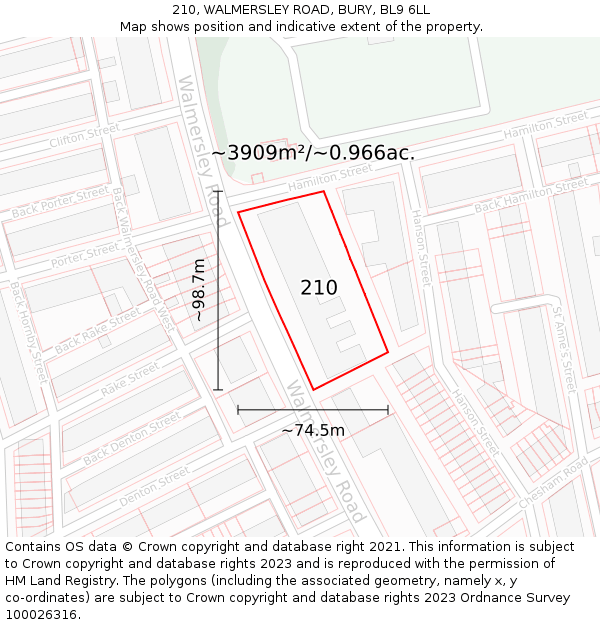 210, WALMERSLEY ROAD, BURY, BL9 6LL: Plot and title map