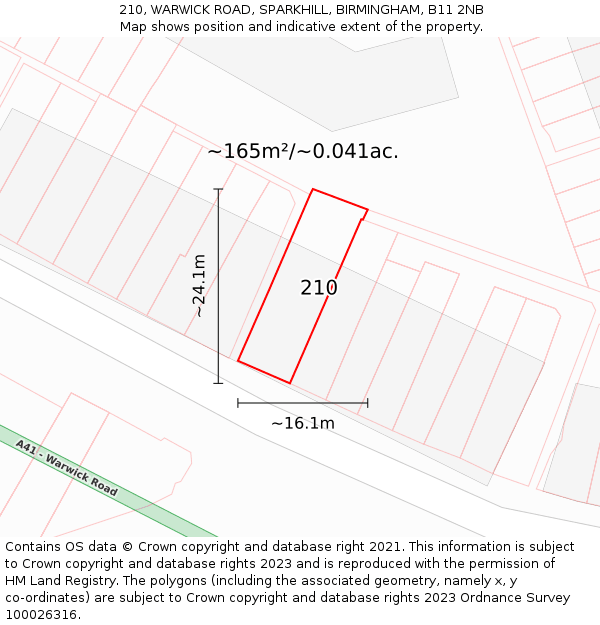 210, WARWICK ROAD, SPARKHILL, BIRMINGHAM, B11 2NB: Plot and title map