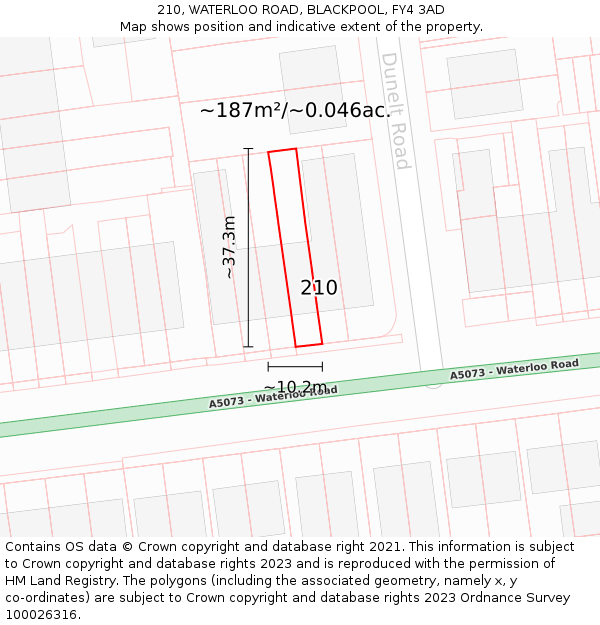 210, WATERLOO ROAD, BLACKPOOL, FY4 3AD: Plot and title map