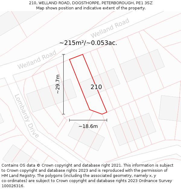210, WELLAND ROAD, DOGSTHORPE, PETERBOROUGH, PE1 3SZ: Plot and title map