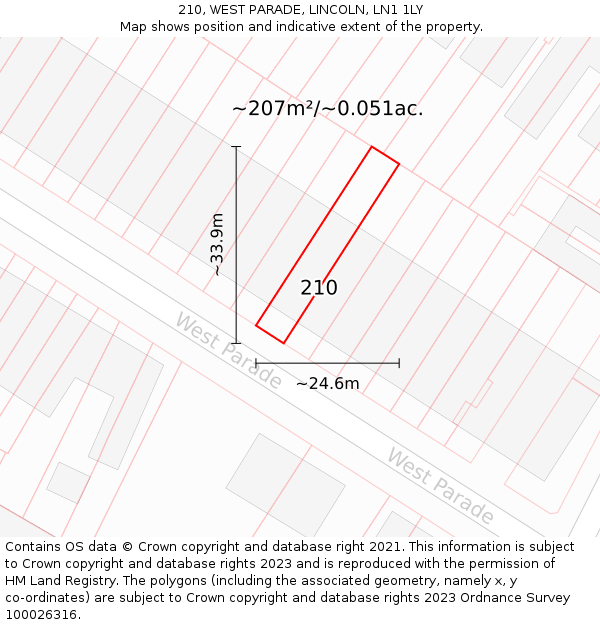 210, WEST PARADE, LINCOLN, LN1 1LY: Plot and title map