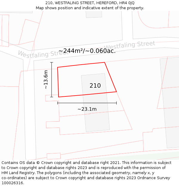 210, WESTFALING STREET, HEREFORD, HR4 0JQ: Plot and title map