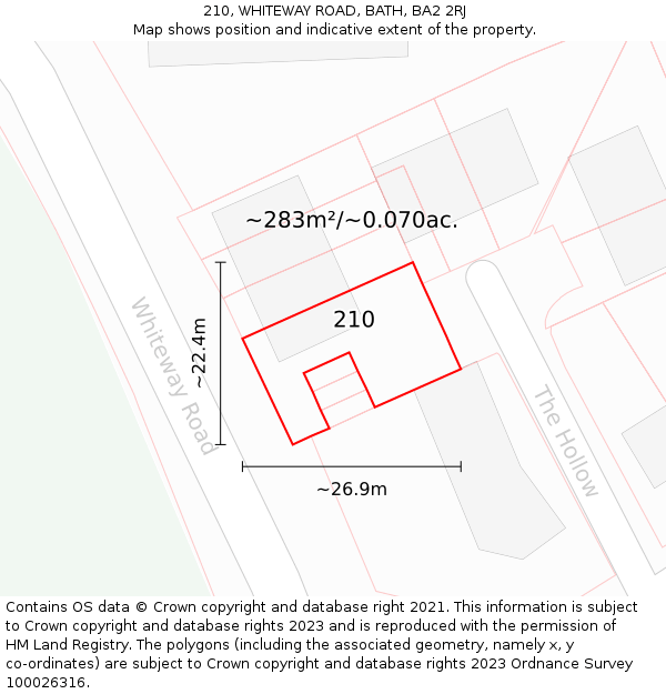 210, WHITEWAY ROAD, BATH, BA2 2RJ: Plot and title map