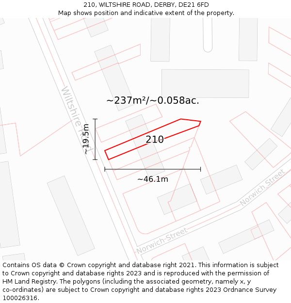 210, WILTSHIRE ROAD, DERBY, DE21 6FD: Plot and title map