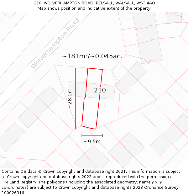 210, WOLVERHAMPTON ROAD, PELSALL, WALSALL, WS3 4AQ: Plot and title map