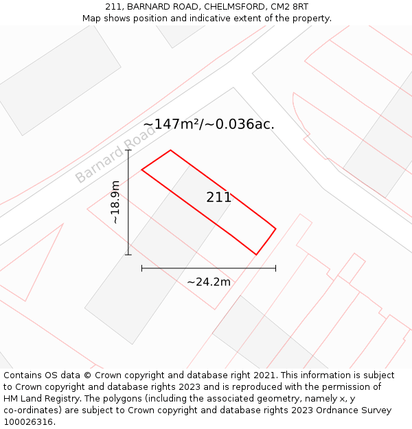211, BARNARD ROAD, CHELMSFORD, CM2 8RT: Plot and title map