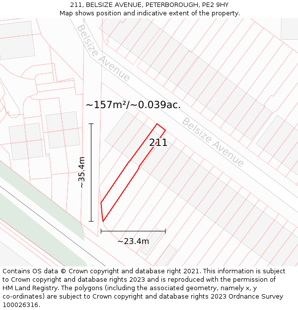 211, BELSIZE AVENUE, PETERBOROUGH, PE2 9HY: Plot and title map