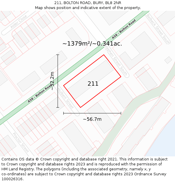 211, BOLTON ROAD, BURY, BL8 2NR: Plot and title map
