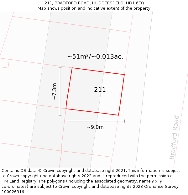 211, BRADFORD ROAD, HUDDERSFIELD, HD1 6EQ: Plot and title map