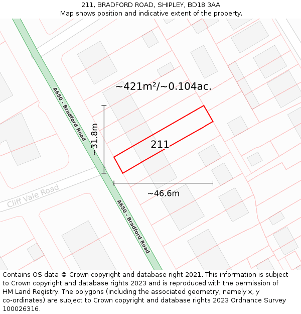 211, BRADFORD ROAD, SHIPLEY, BD18 3AA: Plot and title map