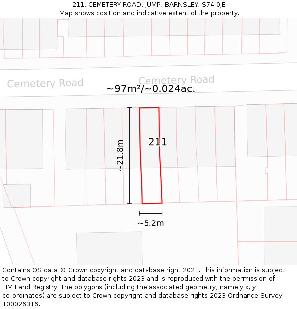211, CEMETERY ROAD, JUMP, BARNSLEY, S74 0JE: Plot and title map
