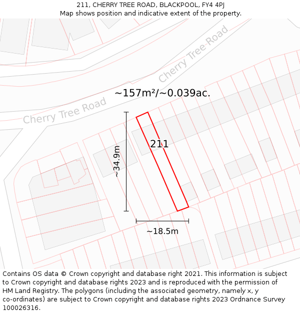 211, CHERRY TREE ROAD, BLACKPOOL, FY4 4PJ: Plot and title map