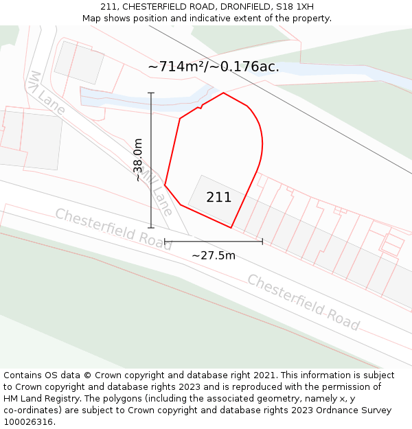 211, CHESTERFIELD ROAD, DRONFIELD, S18 1XH: Plot and title map