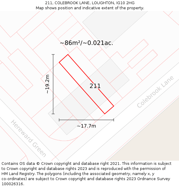 211, COLEBROOK LANE, LOUGHTON, IG10 2HG: Plot and title map