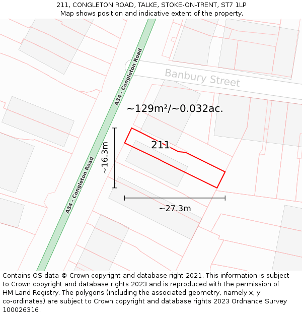 211, CONGLETON ROAD, TALKE, STOKE-ON-TRENT, ST7 1LP: Plot and title map