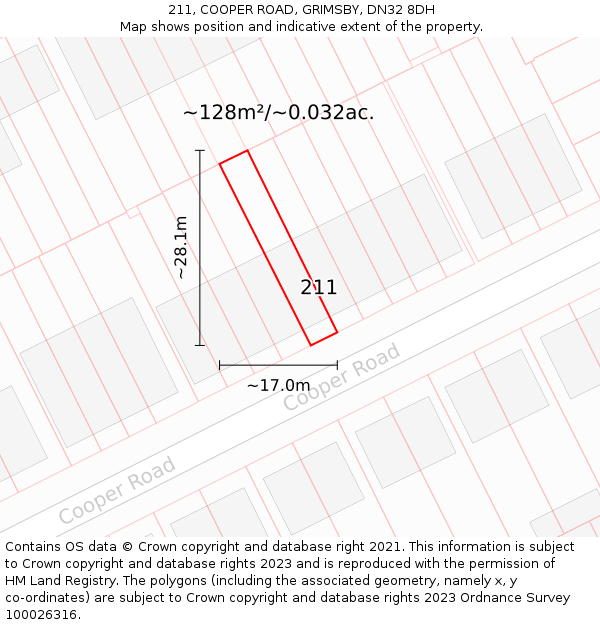 211, COOPER ROAD, GRIMSBY, DN32 8DH: Plot and title map