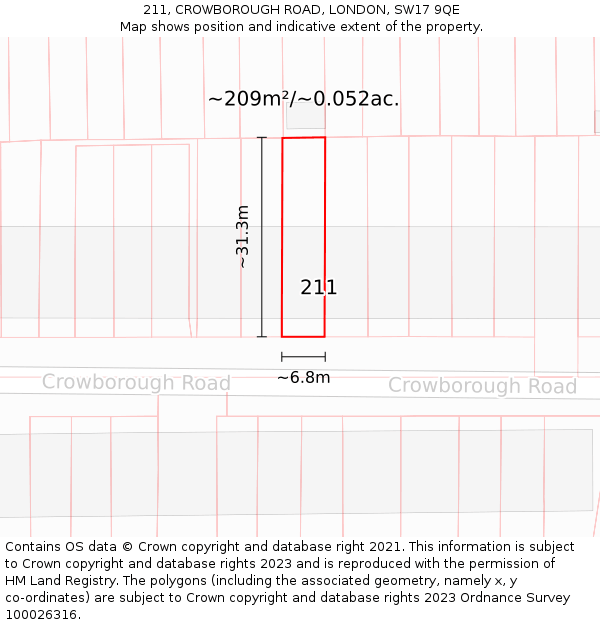 211, CROWBOROUGH ROAD, LONDON, SW17 9QE: Plot and title map