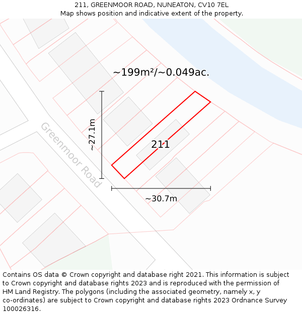 211, GREENMOOR ROAD, NUNEATON, CV10 7EL: Plot and title map