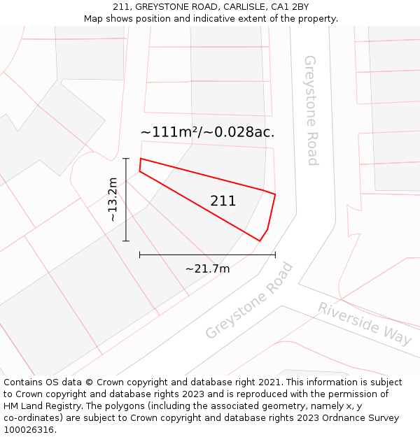 211, GREYSTONE ROAD, CARLISLE, CA1 2BY: Plot and title map