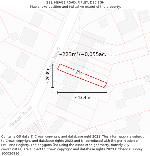 211, HEAGE ROAD, RIPLEY, DE5 3GH: Plot and title map