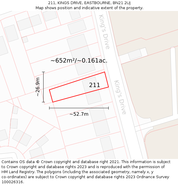 211, KINGS DRIVE, EASTBOURNE, BN21 2UJ: Plot and title map