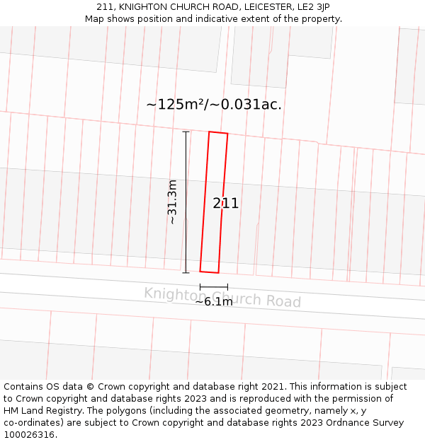 211, KNIGHTON CHURCH ROAD, LEICESTER, LE2 3JP: Plot and title map