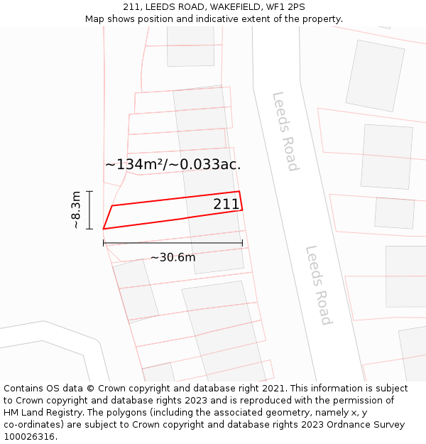211, LEEDS ROAD, WAKEFIELD, WF1 2PS: Plot and title map