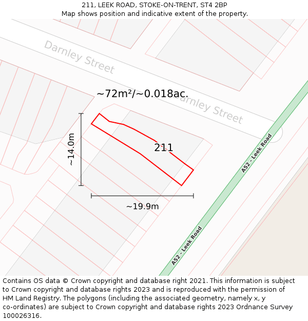211, LEEK ROAD, STOKE-ON-TRENT, ST4 2BP: Plot and title map