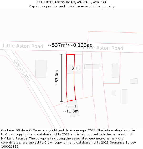 211, LITTLE ASTON ROAD, WALSALL, WS9 0PA: Plot and title map