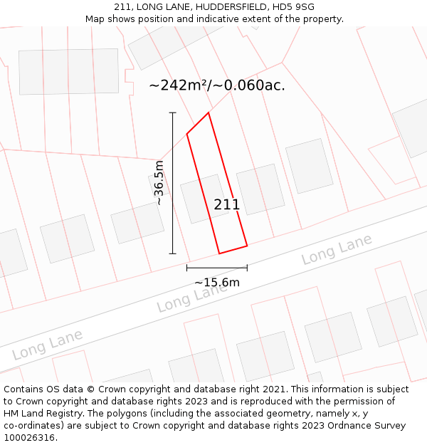 211, LONG LANE, HUDDERSFIELD, HD5 9SG: Plot and title map
