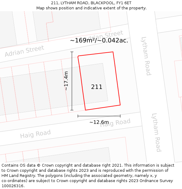 211, LYTHAM ROAD, BLACKPOOL, FY1 6ET: Plot and title map