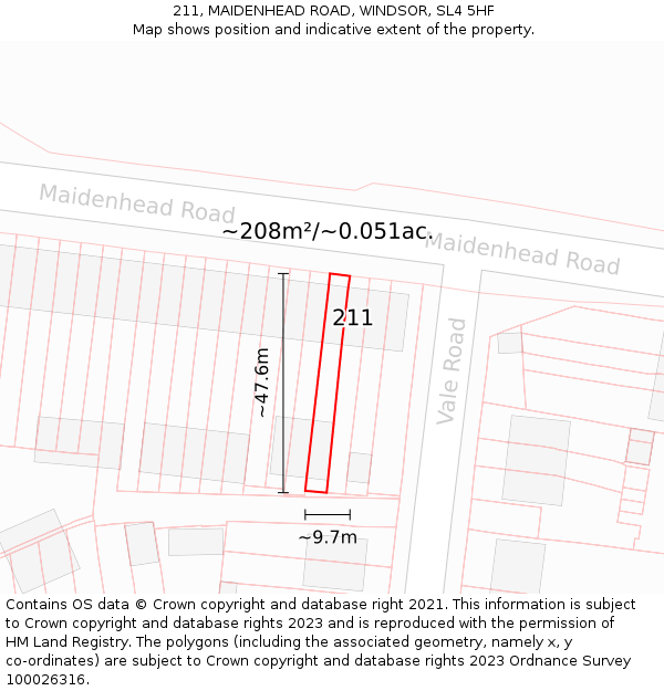 211, MAIDENHEAD ROAD, WINDSOR, SL4 5HF: Plot and title map