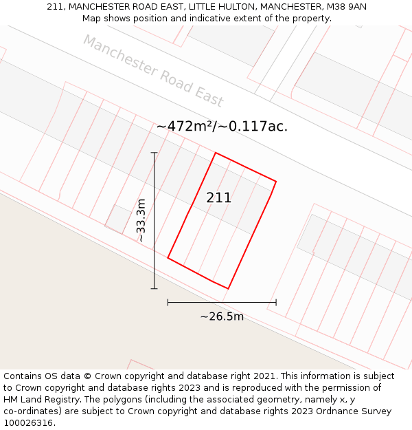 211, MANCHESTER ROAD EAST, LITTLE HULTON, MANCHESTER, M38 9AN: Plot and title map