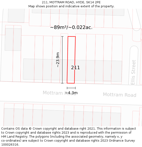 211, MOTTRAM ROAD, HYDE, SK14 2PE: Plot and title map