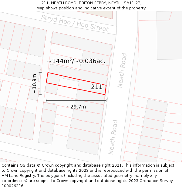211, NEATH ROAD, BRITON FERRY, NEATH, SA11 2BJ: Plot and title map