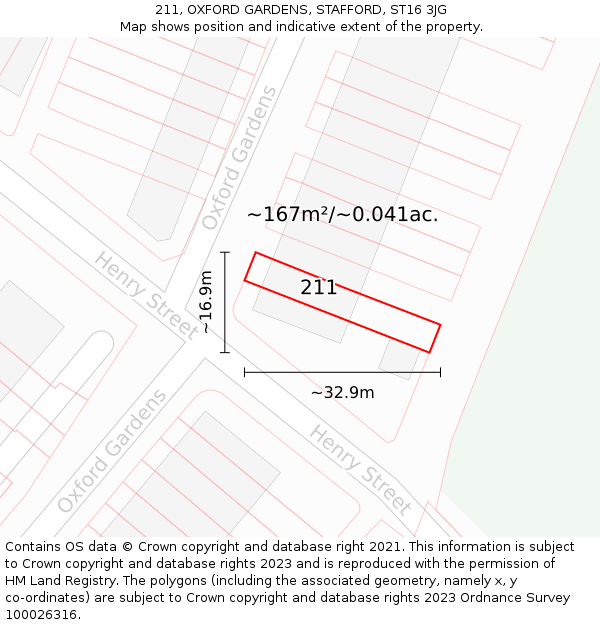 211, OXFORD GARDENS, STAFFORD, ST16 3JG: Plot and title map