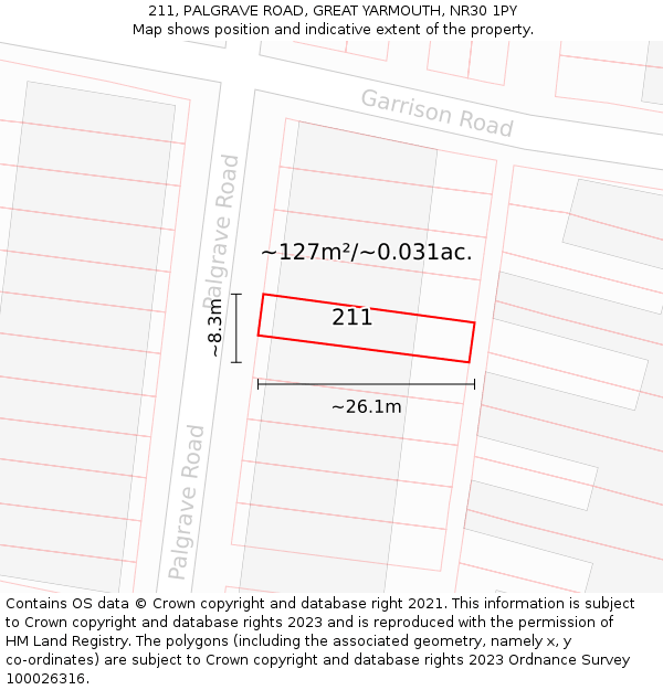 211, PALGRAVE ROAD, GREAT YARMOUTH, NR30 1PY: Plot and title map